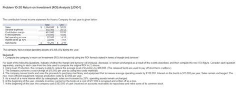 Solved Problem 10 20 Return On Investment Roi Analysis