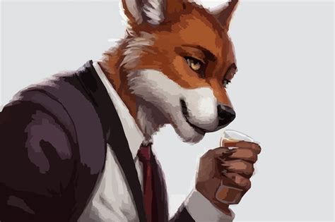 Premium Vector | A fox is holding a cup with a drink in it