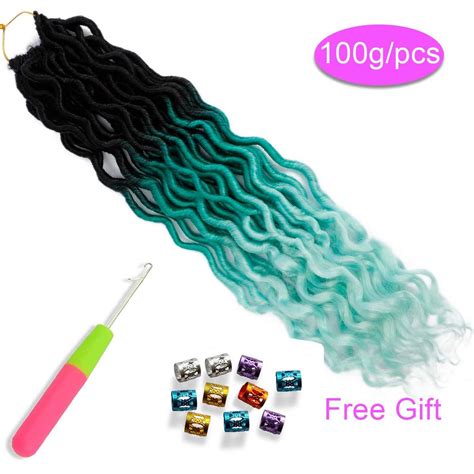 Ouyafei 20 Wavy Faux Locs Braids Crochet Hair 5 Pack Ombre Green