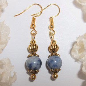 Wvluckygirl Jewelry Blue Gold Earring Set Lapis Lazuli Beaded