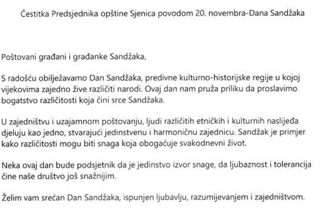 Estitka Predsjednika Op Tine Sjenica Povodom Novembra Dana