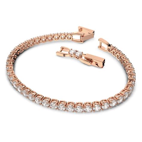 Tennis Deluxe Bracelet Round Cut White Rose Gold Tone Plated Swarovski