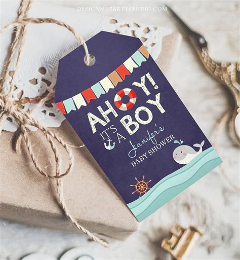 Editable Ahoy Its A Boy Baby Shower Favor Tags Nautical Gift | Etsy