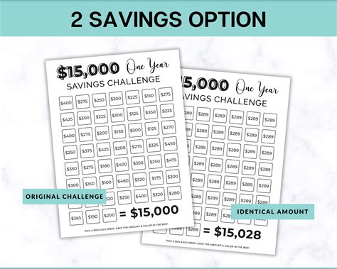 15000 Savings Challenge Printable, Savings Tracker, 15000 Dollars in
