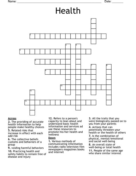 Health Related Crossword Puzzles