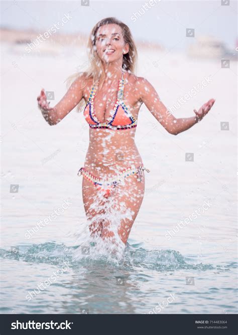 Caucasian Model Posing Colourful Bikini Beach Stock Photo Shutterstock