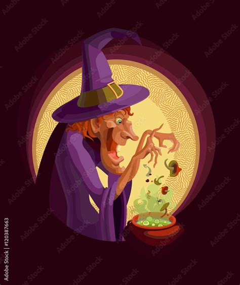 A Witch With A Cauldron Cooking Witch Poison Or Potion In A Cauldron