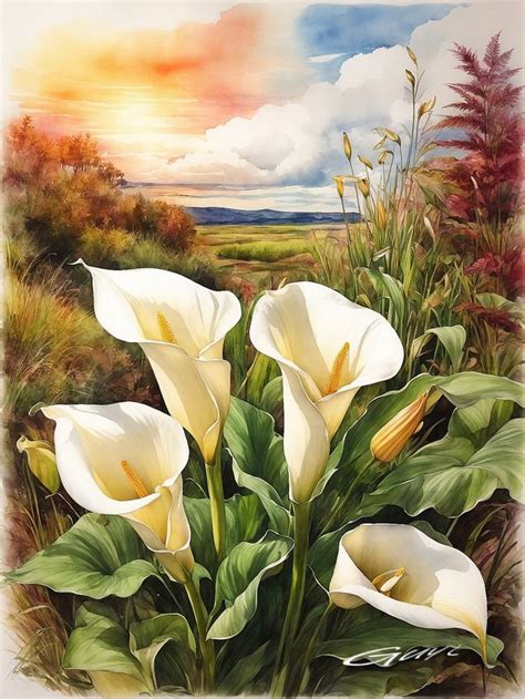 WHITE CALLA LILIES IN BLOOM | Flower painting, Beautiful paintings ...