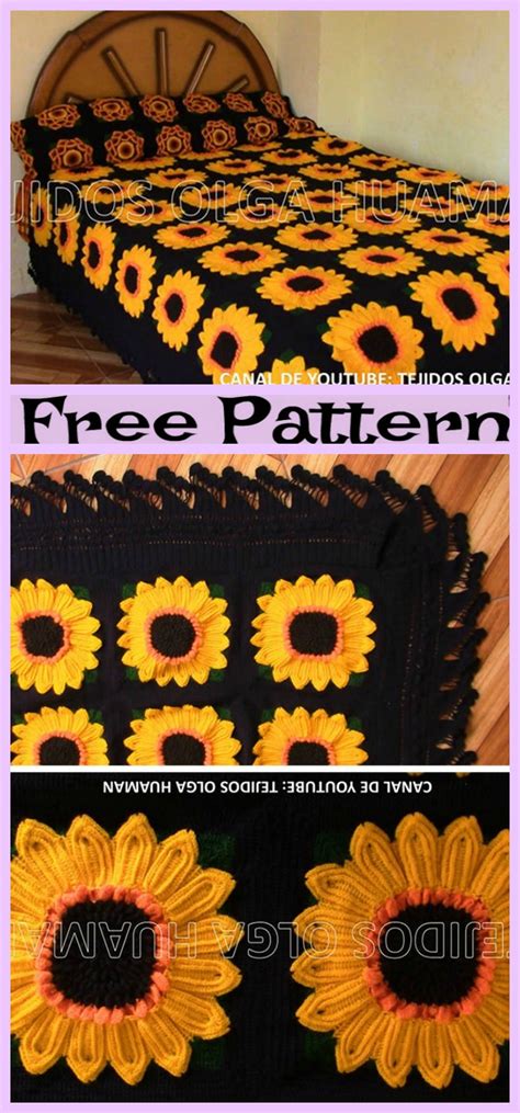 Crochet Sunflower Blanket - Free Pattern - DIY 4 EVER