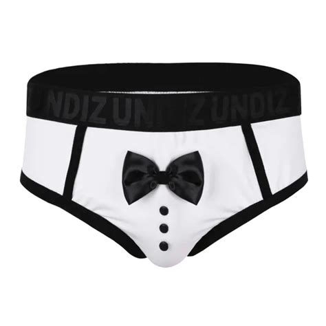 IEFiEL Black Fashion Mens Sexy Lingerie Splice Cute Bow Tie Tuxedo Briefs Underwear Underpants
