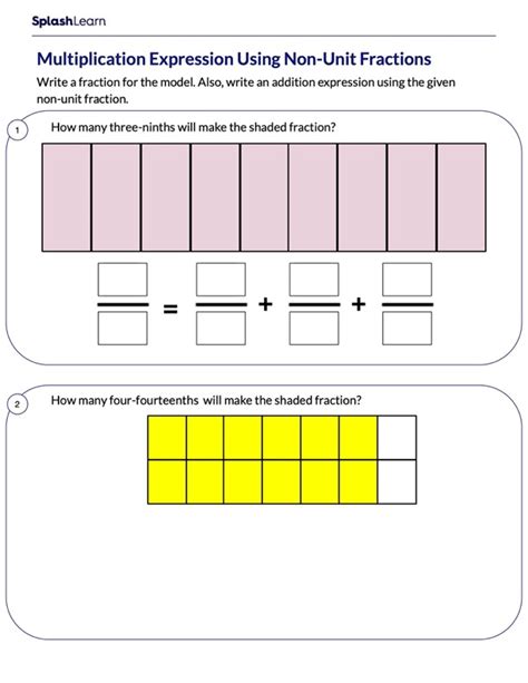 Represent A Fraction As Sum Of Another Fraction Math Worksheets Splashlearn