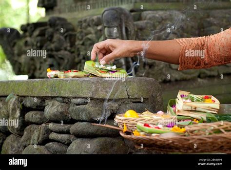 Horizontal View Of A Hindu Offering In The Sacred Monkey Forest