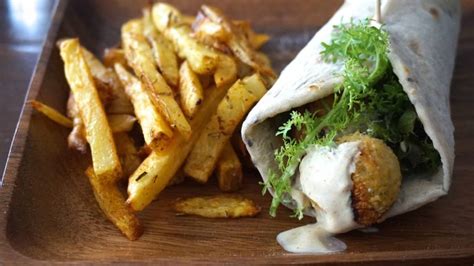 Falafel Wrap W Homemade Fries Elephantastic Vegan