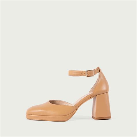 Pantofi Dam Cu Toc Gros Nude Solana Din Piele Natural