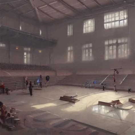 School Gymnasium Matte Painting By Greg Rutkowski Stable Diffusion