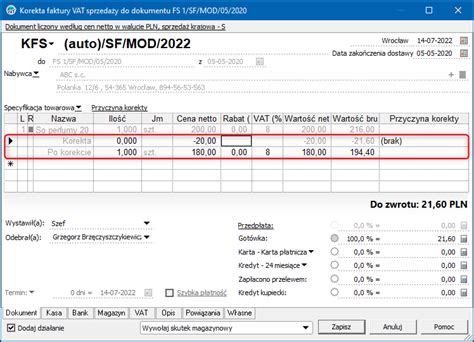 Subiekt Gt Jak Wystawi Korekt Do Faktury Sprzeda Y Insert Gt