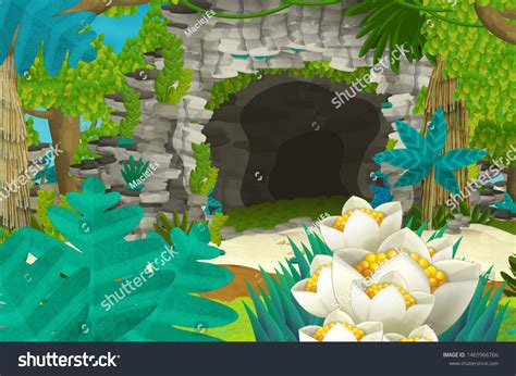 Cartoon Background Cave Jungle Illustration Children ภาพประกอบสต็อก