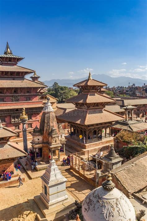 Temples on Durbar Square with Mountain Background in Patan Editorial ...