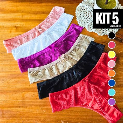 Kit Calcinhas Renda Lingerie Fio Dental Feminino Tanga Conforto Luxo Shopee Brasil