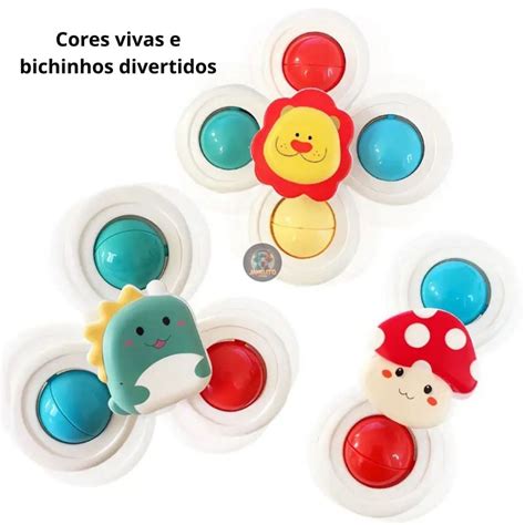 Kit 3 brinquedos giratórios ventosa chocalho giratório spinner