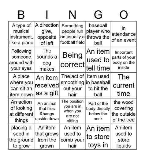 Multi Meaning Bingo Context Clues Bingo Card