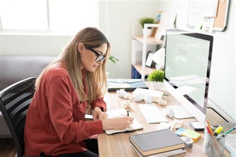 Female Writer And Author Trying To Get Inspired Stock Photo Image Of