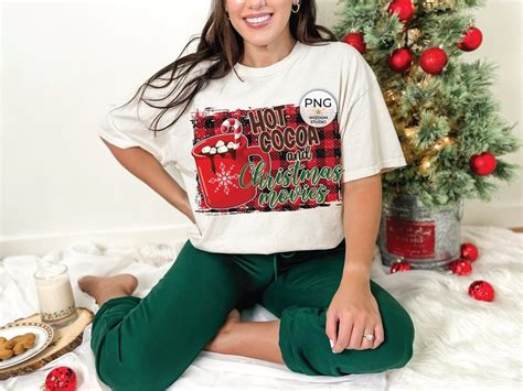 Hot Cocoa And Christmas Movies PNG Image Winter Christmas Red Plaid Design Sublimation Designs