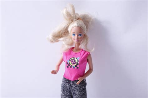 Mattel Barbie Doll Blonde Hair Bent Arms Pink Gray Jumpsuit Poseable Fashion Doll Doll