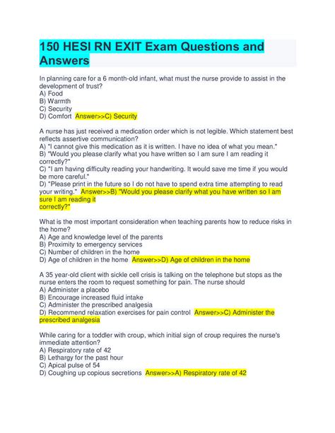 Hesi Rn Exit Exam Questions And Answers Graded A