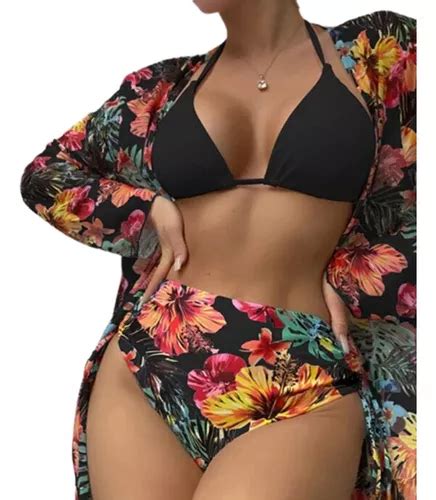 Juego De Traje De Baño Bikini Para Mujer Con Abrigo 3 Piezas MercadoLibre