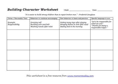 Character Building Worksheets