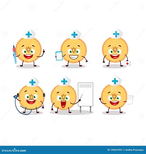 Doctor Profession Emoticon With Savory Pie Cartoon Character Stock