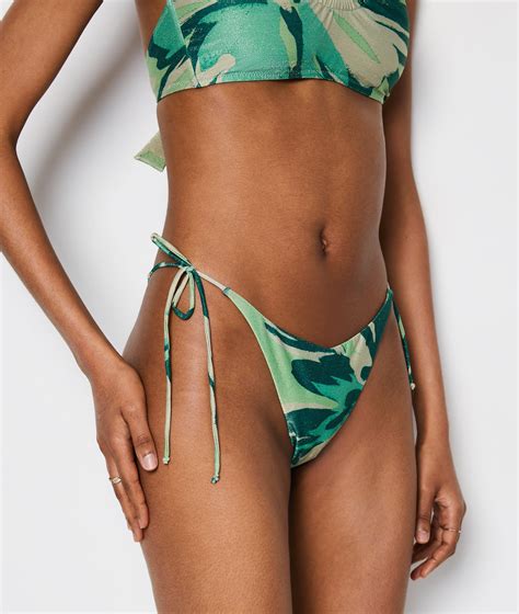 Bikini Br Silien Nouer Bas De Maillot De Bain Paillet Tropical Imp Fond Vert Etam