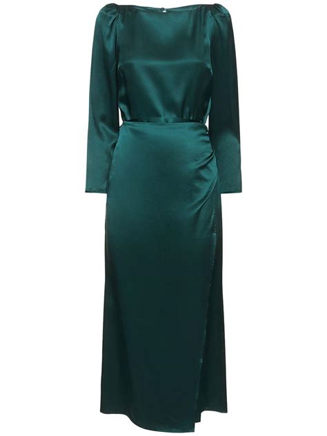 Reformation Cassis Silk Satin Long Sleeve Midi Dress In Green Lyst