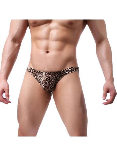 Men Sexy Triangle Leopard Print Briefs Low Waist Breathable Elastic