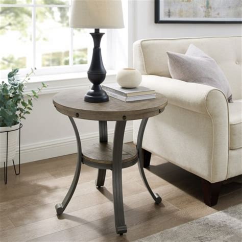 Linon Franklin Metal And Wood Round Side Accent Table In Pewter Kroger