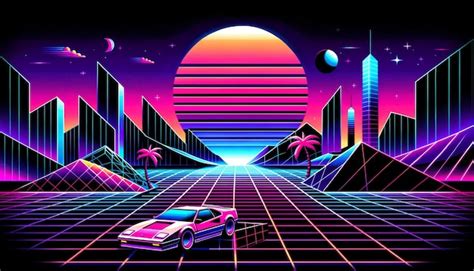 Premium AI Image | vaporwave sunset retro neon illustration