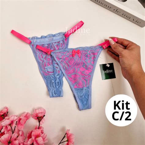 Kit 2 Calcinhas Em Renda Bicolor Regulagem Tanga Lingerie Sensual Shopee Brasil