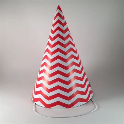 12 Party Hats Red And White Zig Zag Stripes Chevron Pattern Set Etsy