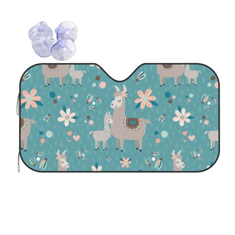 Lukts Teal Mama Llama Car Windshield Sun Shade With Storage Pouch