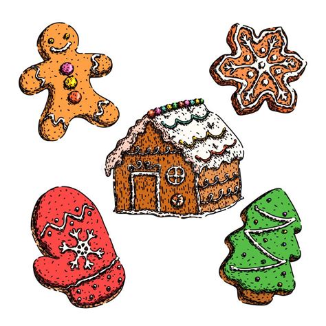 Gingerbread Set Sketch Hand Drawn Vector Stock Vector Illustration Of