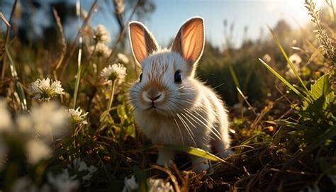 Premium Photo Cute Fluffy Baby Rabbit Sitting In Green Meadow