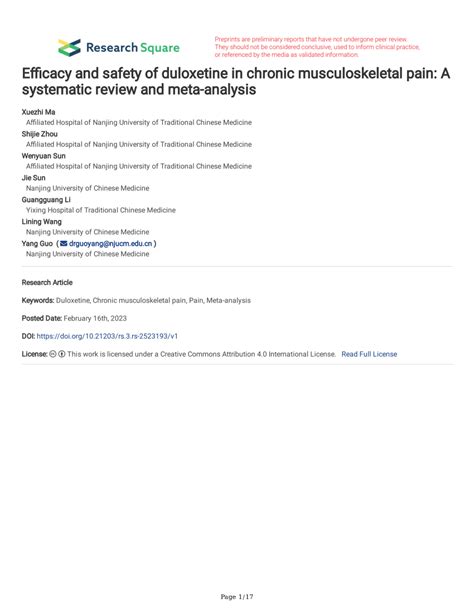 PDF Efficacy And Safety Of Duloxetine In Chronic Musculoskeletal Pain