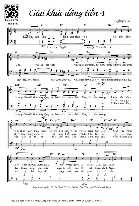 [Sheet] Giai Khúc Dâng Tiến 3 PDF (Lm. Giang Tâm) lời & hợp âm, nốt nhạc 