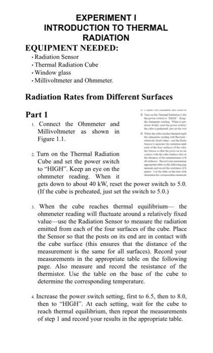 Solved EXPERIMENTI INTRODUCTION TO THERMAL RADIATION | Chegg.com