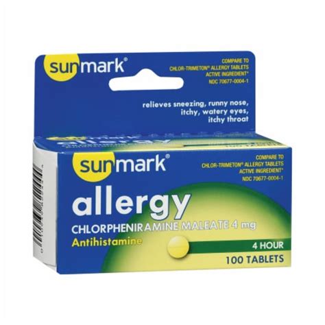 Sunmark Allergy Relief 4 Mg Chlorpheniramine Maleate Tablet 100 Per