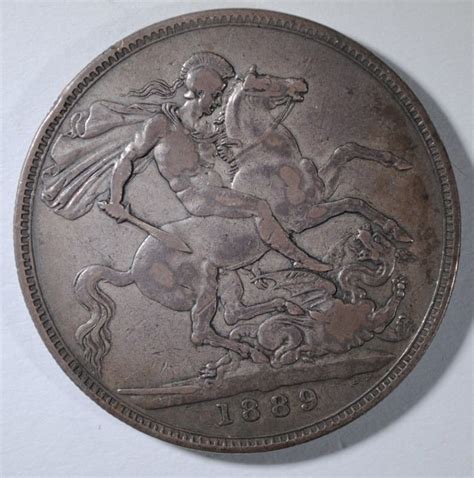 Great Britain 1889 Silver Crown Coin Fine Queen Victoria