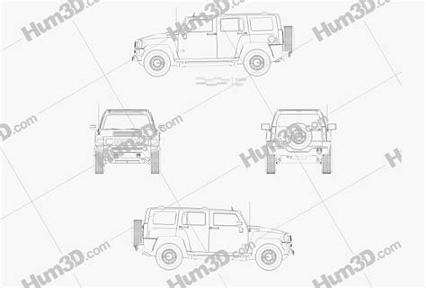 Hummer H3 2011 Blueprint 3DModels Org