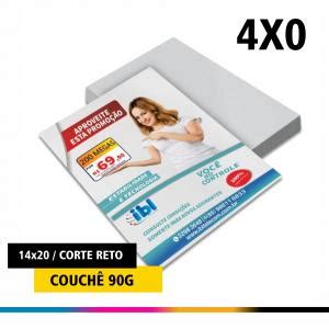 PANFLETO 90g 14X20cm 4X0 14x20cm Couchê 90g 4x0 Sem verniz Corte