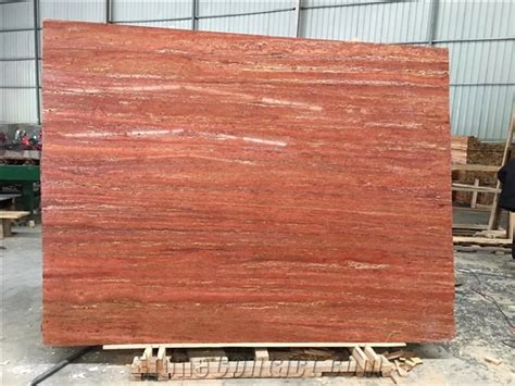 Red Travertine Vein Cut Slab From China